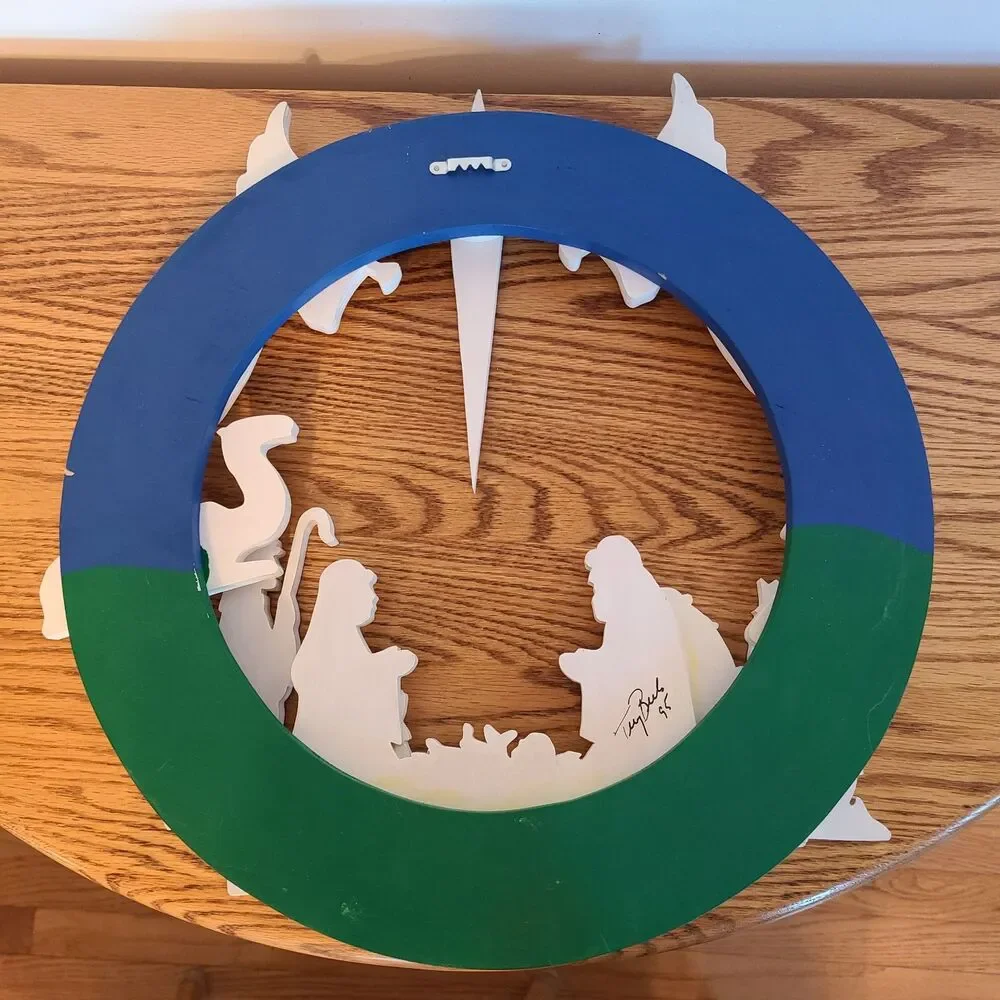 Vintage 3-D Wood Holiday Nativity Wreath Handmade Christmas Scroll Saw Pattern